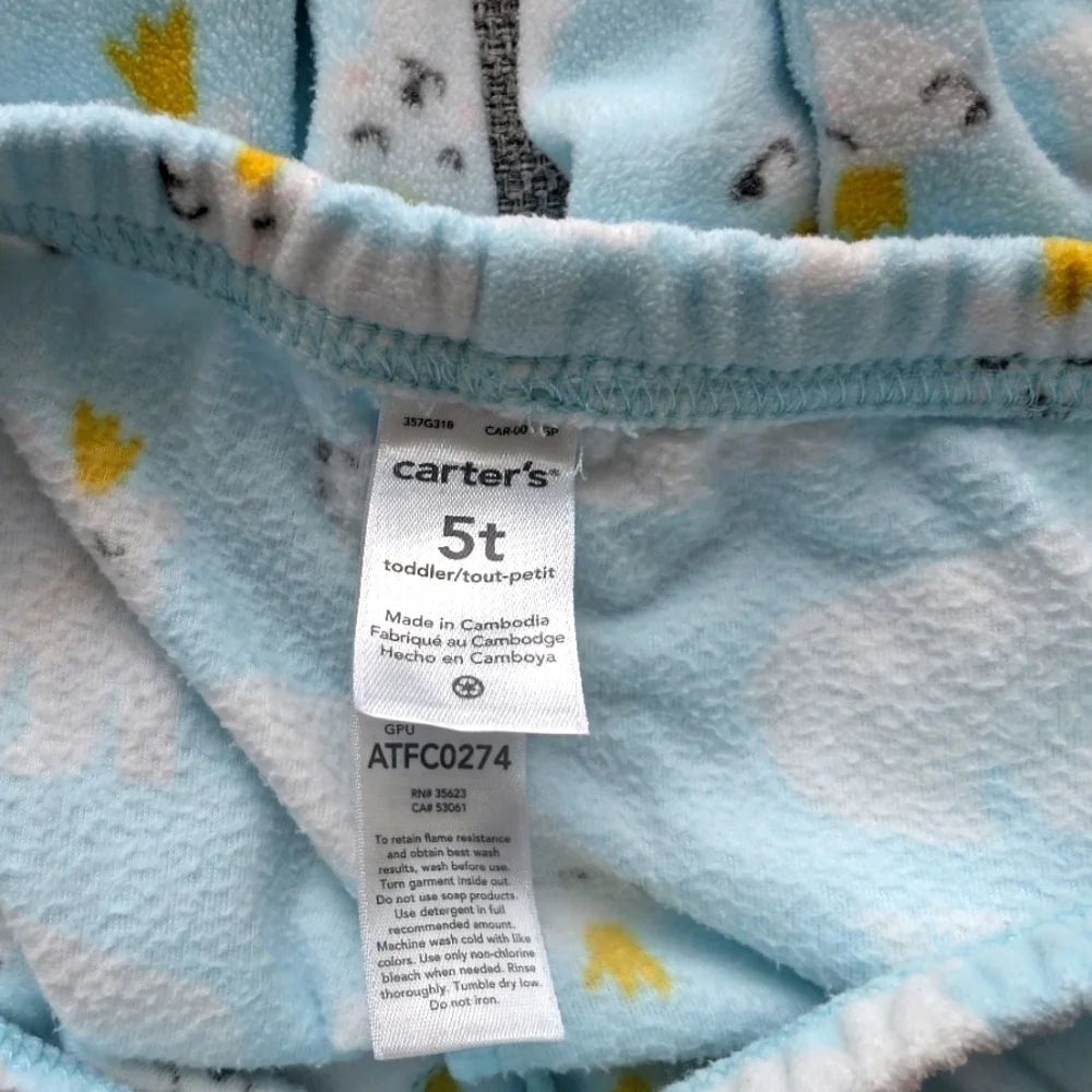 Carter's Girls Fleece Cute Polar Bear Pajama Pants  Blue and White Size 5T